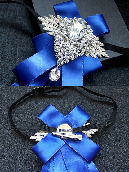Bow Ribbon Brooch Luxury Pin Elegant Men's Tie - Crystal