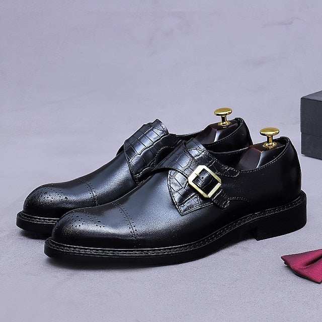 Genuine Shoes Leather Strap Black Men's First Monk