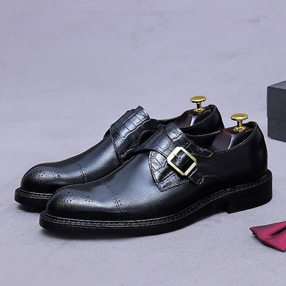 Genuine Shoes Leather Strap Black Men's First Monk