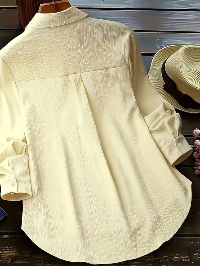 Women's Shirt Blouse Pocket Buttons Asymmetric Hem Plain