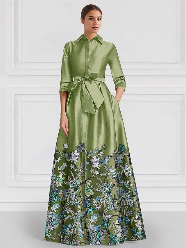 Satin Bride of A-Line Gown Floral the Evening Embroidered Mother