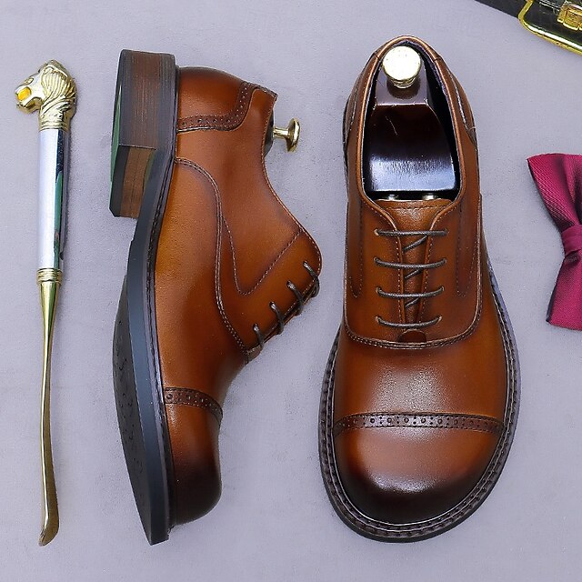 Toe Oxford Leather First Shoes- Cap Men's Genuine