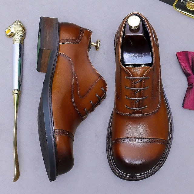 Cap First Shoes Oxford Leather Genuine Men's Toe