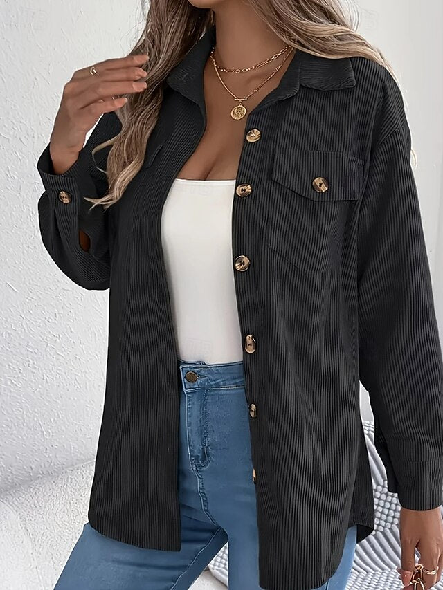 Women's Shirt Texture Blouse Blouse Pocket Buttons Plain