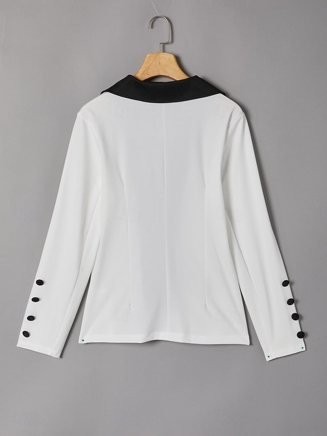 Women's Blazer Trousers Long Sleeve Shirt Collar Graphic