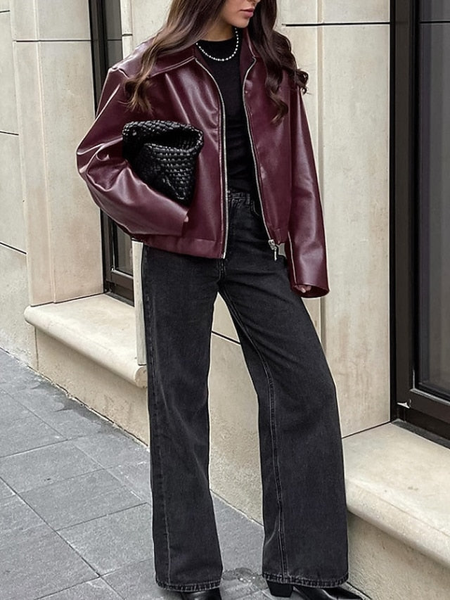 Leather Zipper Warm Faux Women's Comfortable Jacket Pocket