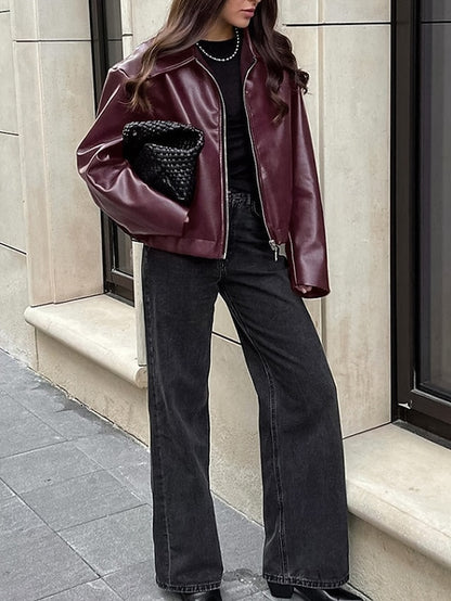 Leather Zipper Warm Faux Women's Comfortable Jacket Pocket