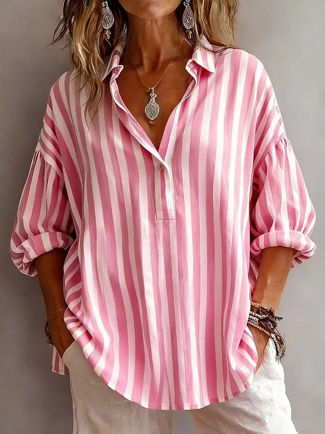 Women's Popover Shirt Casual Shirt Blouse Graphic Striped