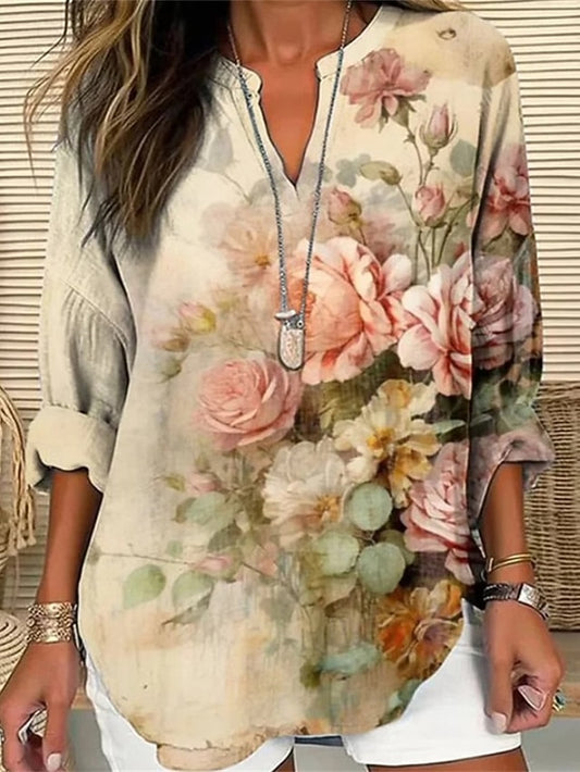 Women's Shirt Print Flower Daily Stylish Basic Long Sleeve