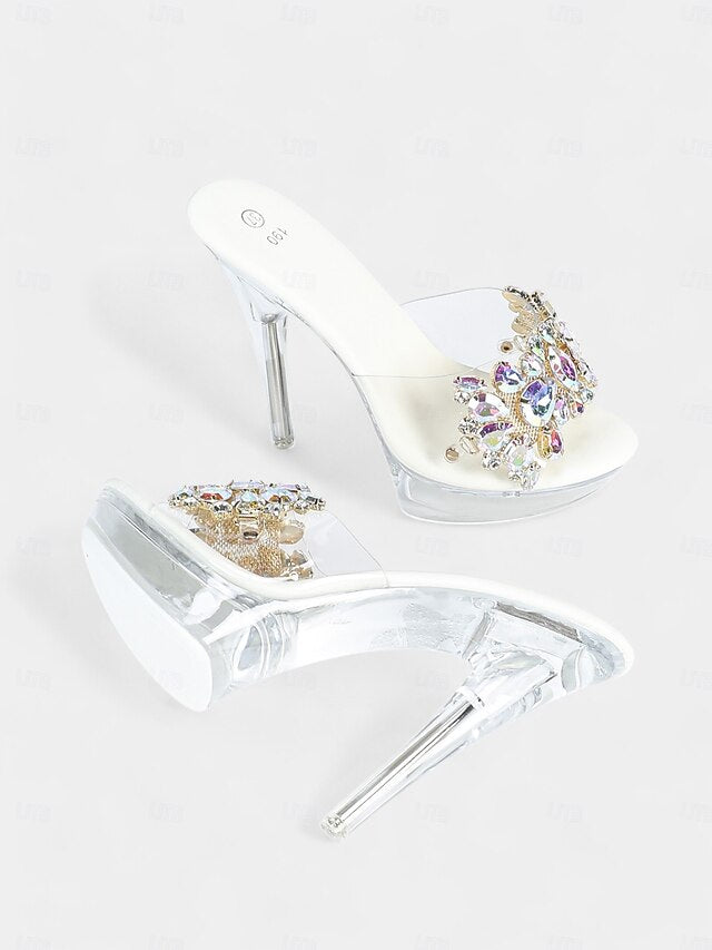 Clear – Women's Rhinestone Platform Heels Embellished