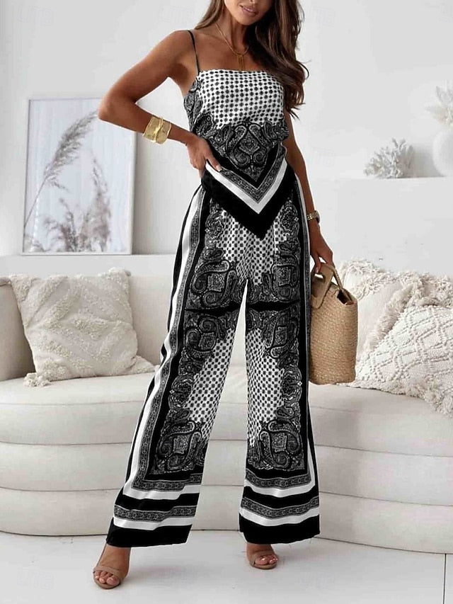 Women's Camisole Wide Leg Pants Sleeveless Strap Floral