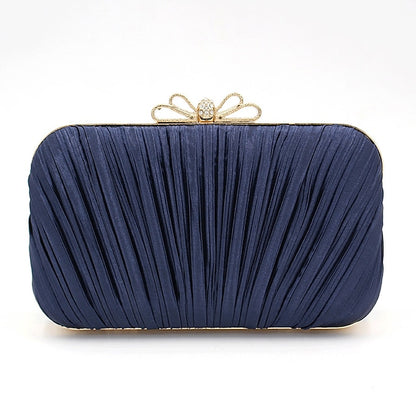 Bow Pleated Clutch Elegant Bag White Rhinestone Women's –