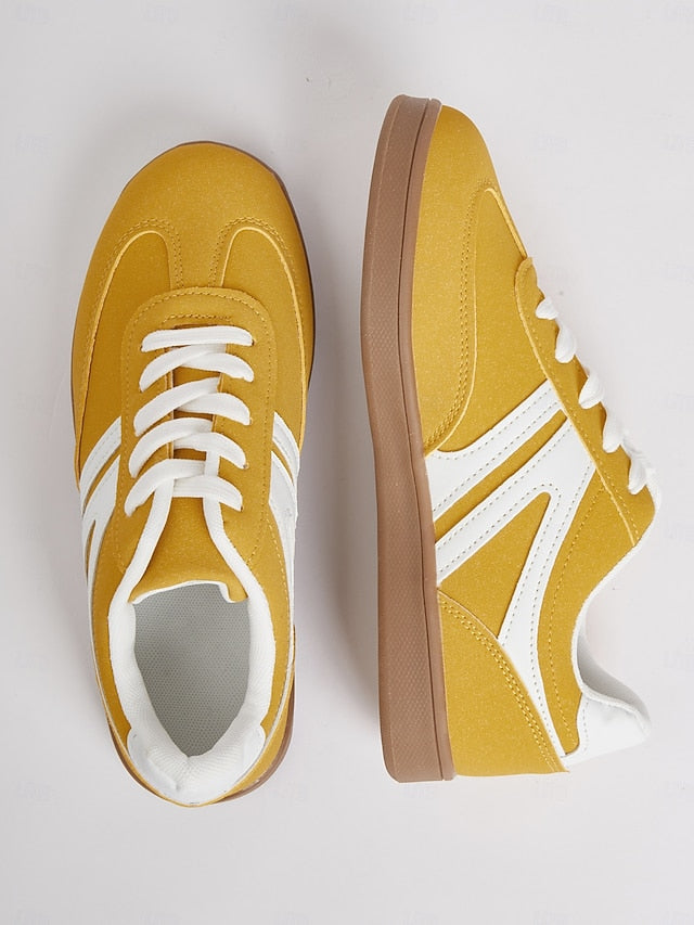 Women's Yellow Low-Top Sneakers for Women - Vintage Lace-Up