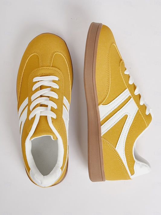 Women's Yellow Low-Top Sneakers for Women - Vintage Lace-Up