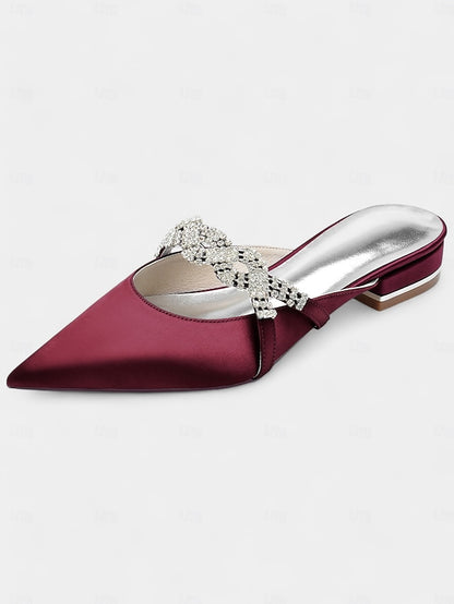 Pointed-Toe - Detailing with Mule Blue Heels Satin Rhinestone