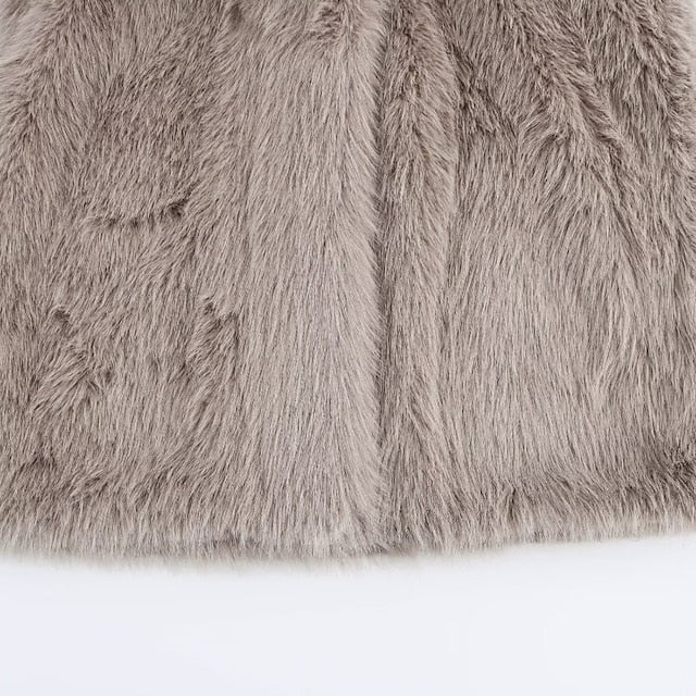 Buttons Fur Faux Coat Pocket Women's Warm Comfortable