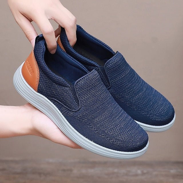 Men's Stretch Navy Slip-On Breathable Sneakers – Knit