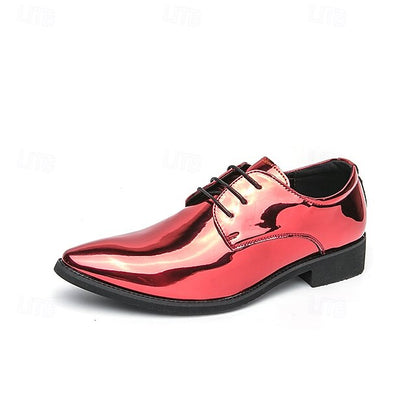 Leather Patent for – Formal Lace-Up Men Glossy Shoes Green