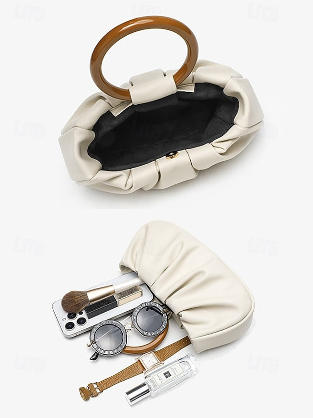 Leather Pleated with Faux Acrylic Women's Bag Tote Clutch