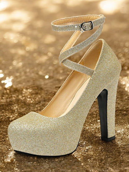 Ankle Platform – Heels Glitter Women's Strap Pink with