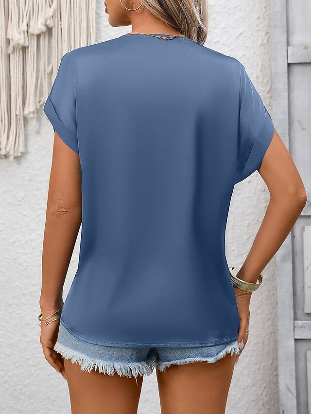 Women's Shirt Blouse Lace Tops Patchwork Plain Stylish