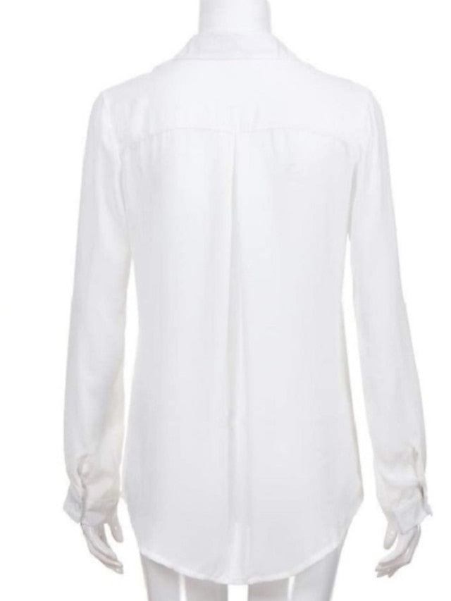 Women's Shirt Blouse Black White Blue Plain Long Sleeve