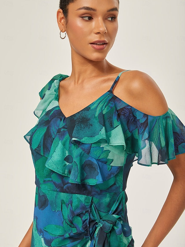 Chiffon Ruffled Tie-Front Midi Dress