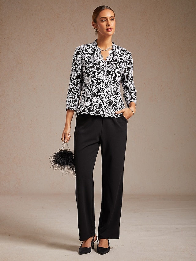 Women's Dressy Tops Floral Paisley Embroidered Elegant 3/4