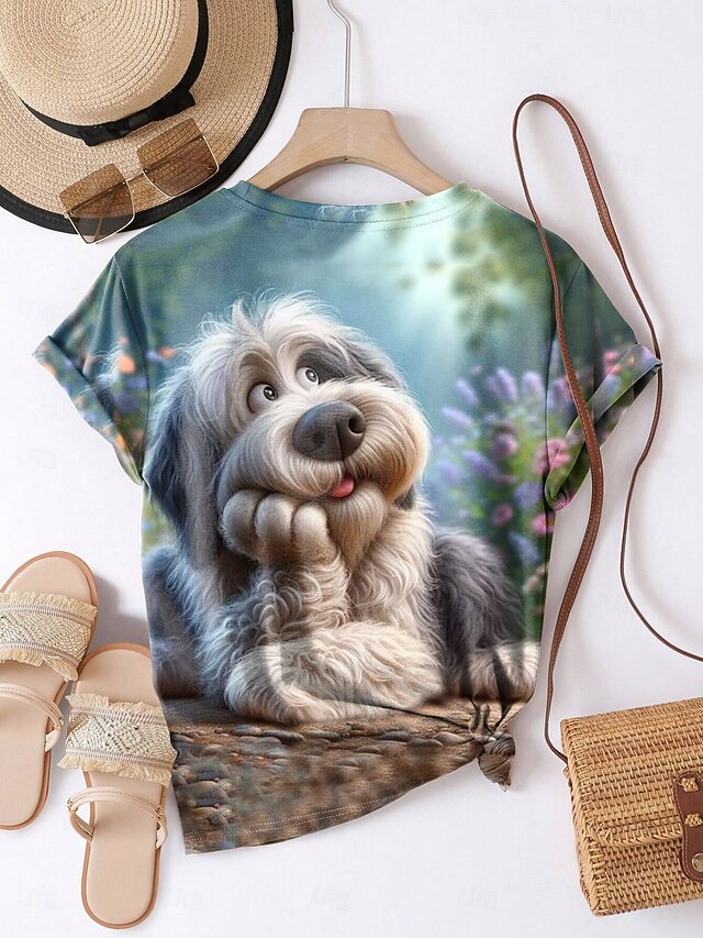 Women's T Shirt Print Dog Casual Short Sleeve Round Neck