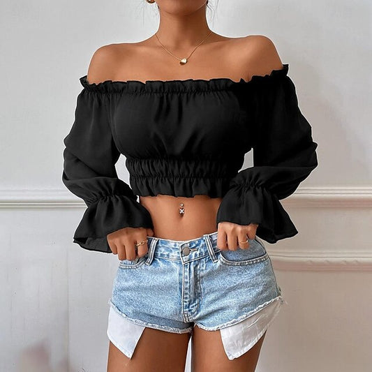 Shirt Blouse Women's Black Plain Crop Top Street Daily