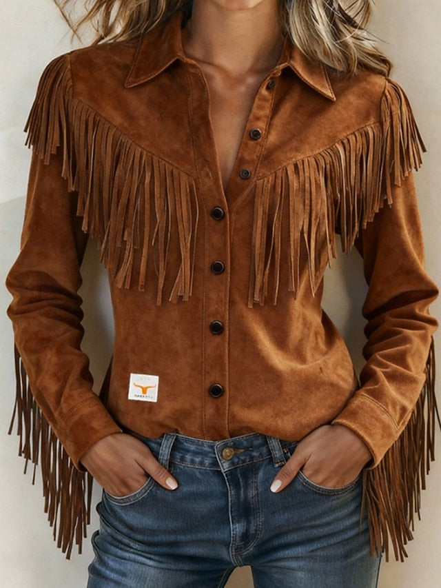 Women's Shirt Casual Shirt Blouse Buttons Fringe Plain