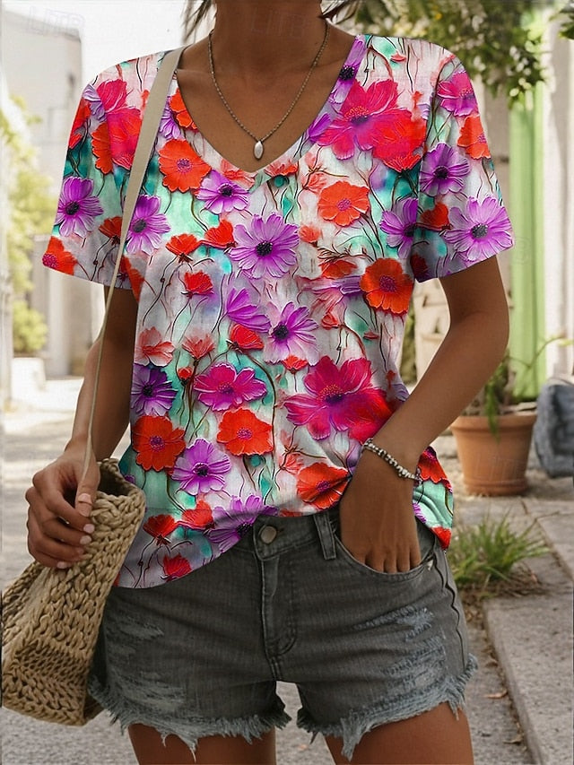 Women's T Shirt Print Floral 3D Stylish Casual Short Sleeve