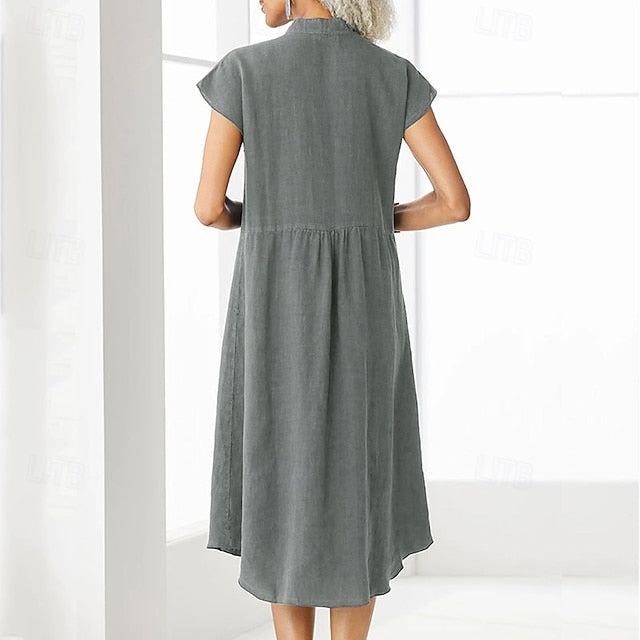 Women's Midi Dress Casual Dress Cotton Linen Dress Elegant