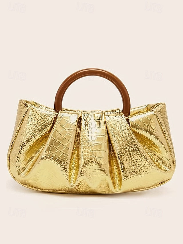 Leather Pleated with Faux Acrylic Women's Bag Tote Clutch