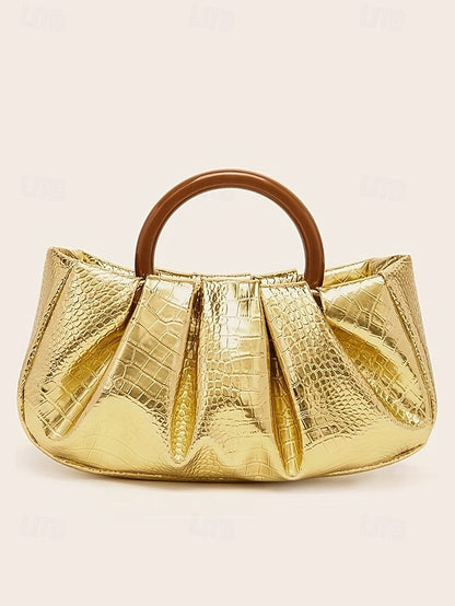 Leather Pleated with Faux Acrylic Women's Bag Tote Clutch