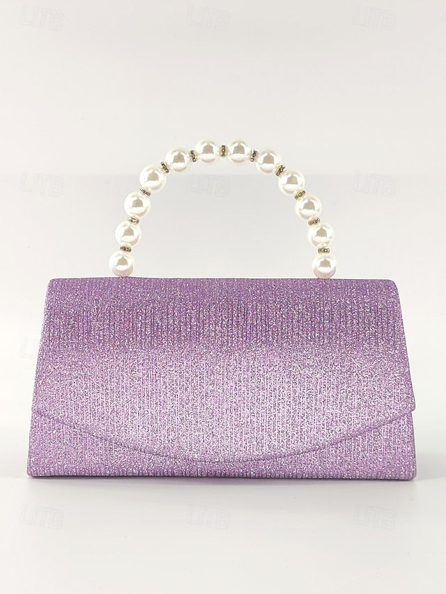Handle Bag Purple Clutch Pearl with Glitter Women's –