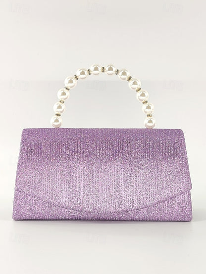 Handle Bag Purple Clutch Pearl with Glitter Women's –