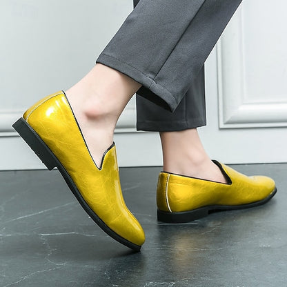 Shiny Loafers – Slip-On Metallic Men's Fashionable Gold