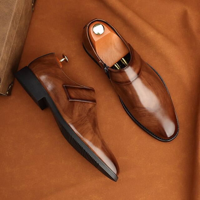 Leather Business Shoes Men's Slip-On Loafers Brown