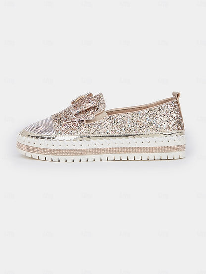 Women – Rhinestone Loafers Sparkling for Slip-On Glittery