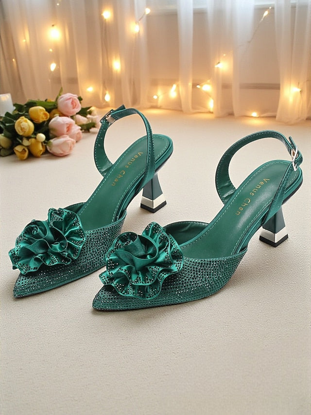 Floral Heels Purple with Women's Rhinestone Slingback