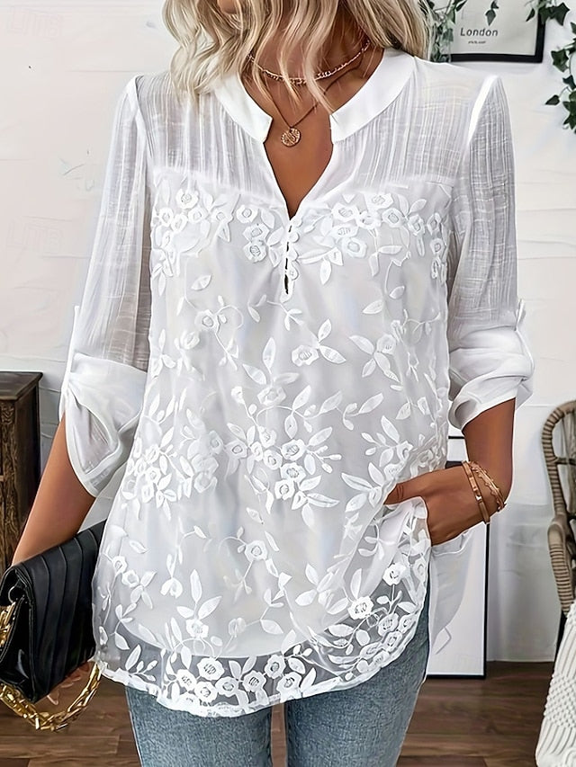 Women's Shirt Lace Solid Color Elegant Stylish Basic Long