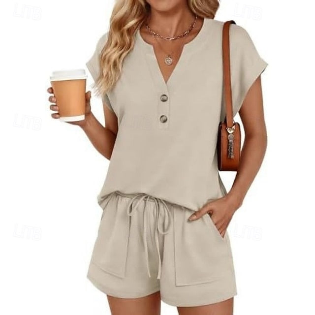 Women's Two Piece Sets Shorts Sets Short Sleeve V Neck
