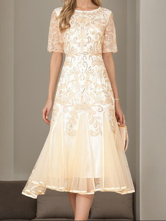 V Elegant Vintage A-Line the Beaded Mother Dress of Bride Party