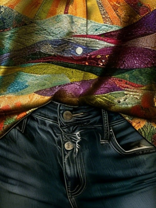Women's Shirt Satin Shirt Print Graphic Sun Abstract