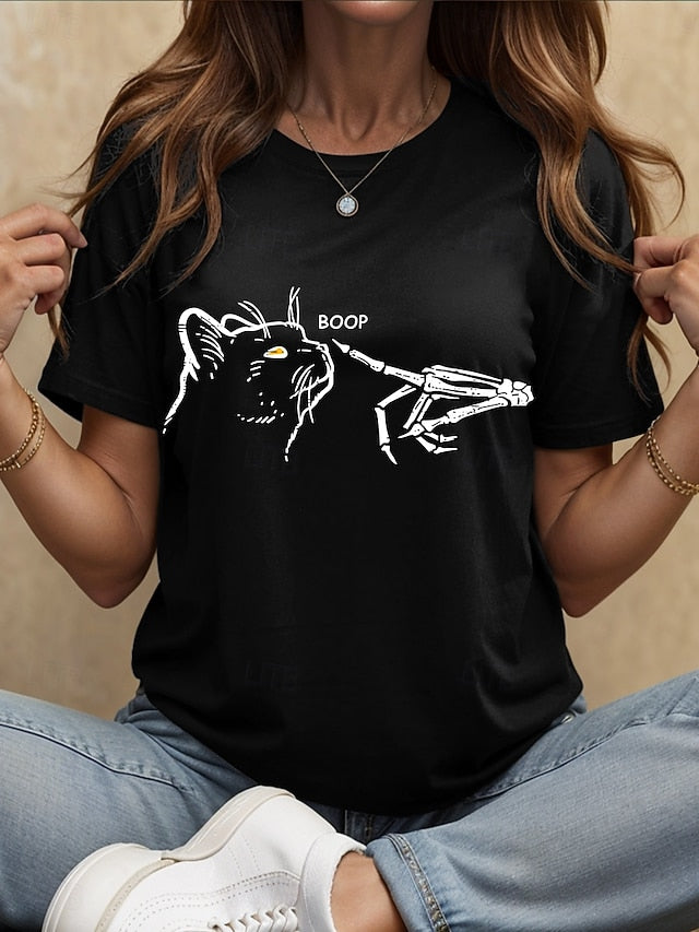 Women's T Shirt Skulls Graphic Cat Vintage Stylish Classic
