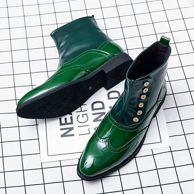 Wingtip Green Button Stylish Boots - Leather Vintage Men's