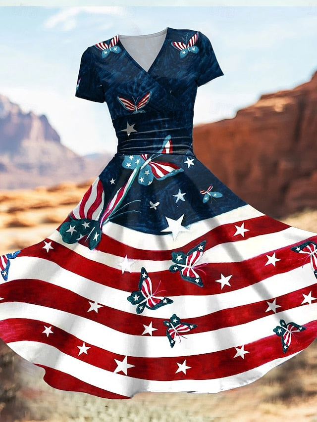 Women's Patriotic  Midi Dress Dress Fit And Flare Dress