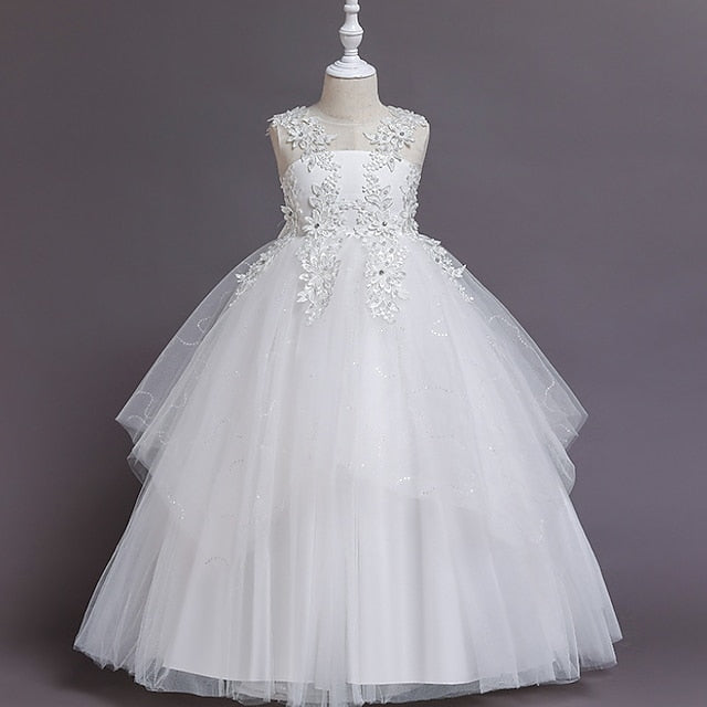 Girls' Dress Line Floral Colored Solid Kids A