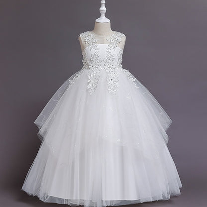 Girls' Dress Line Floral Colored Solid Kids A